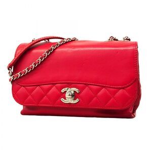 Chanel Shoulder Bag Mini Matelasse Lambskin Red Silver Hardware Women